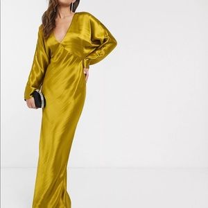 Chartreuse maxi dress batwing sleeve bias cut
